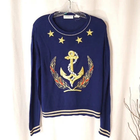Liz Claiborne Sweaters - Embroidered Nautical Sweater With Anchor and Stars